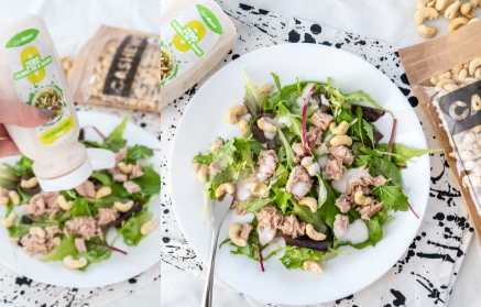 Fitness Rezept: Schneller Salat mit Thunfisch, Cashewnüsse und kalorienfreie Soße