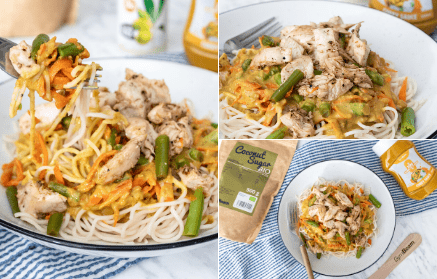 Fitnessrezept: Orientalische Curry-Nudeln mit Hühnchen und Gemüse